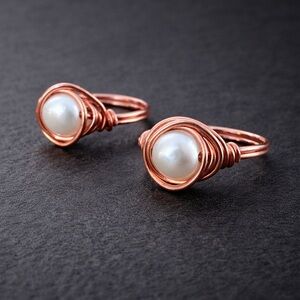 Wire-Wrapped Pearl Ring  - Solid Copper - Custom Sizes - Women Jewelry